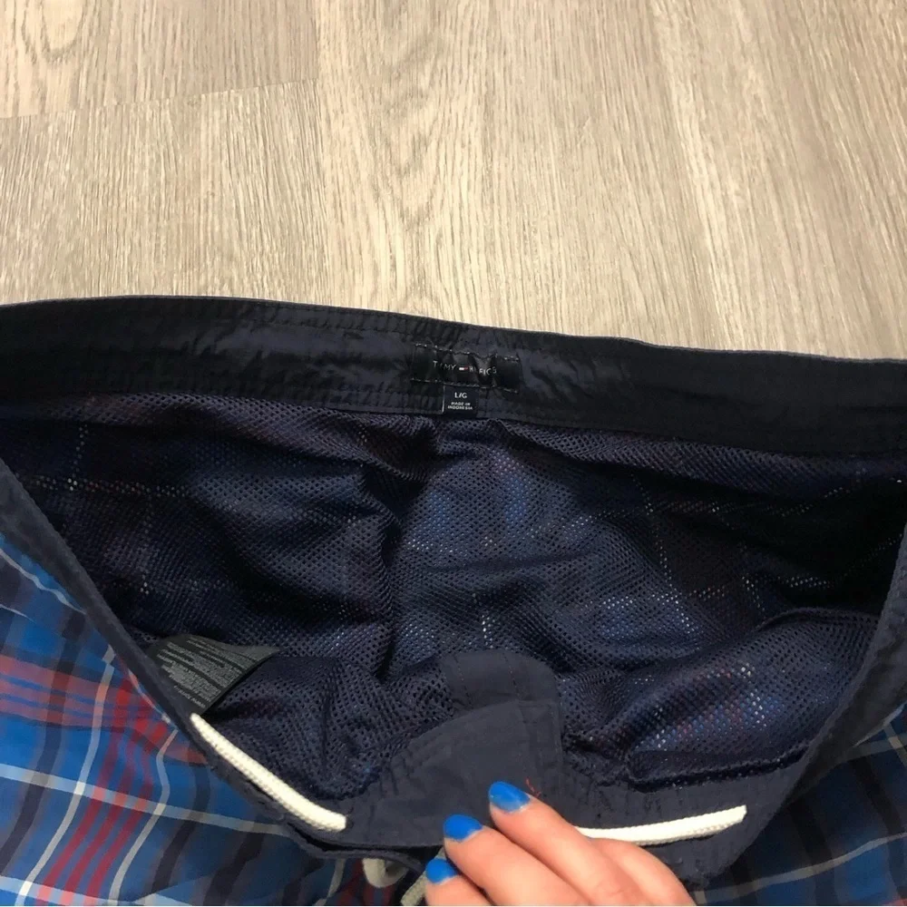Tommy Hilfiger‎ Blue Red Plaid Men's Bathing Suit Large